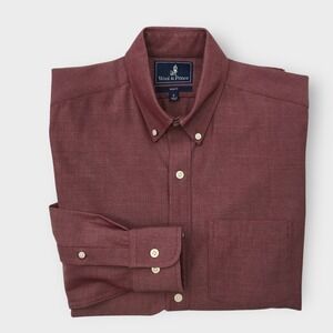 Wool & Prince Slim Fit Button Down Shirt Burgundy Men's Size S 100% Wool